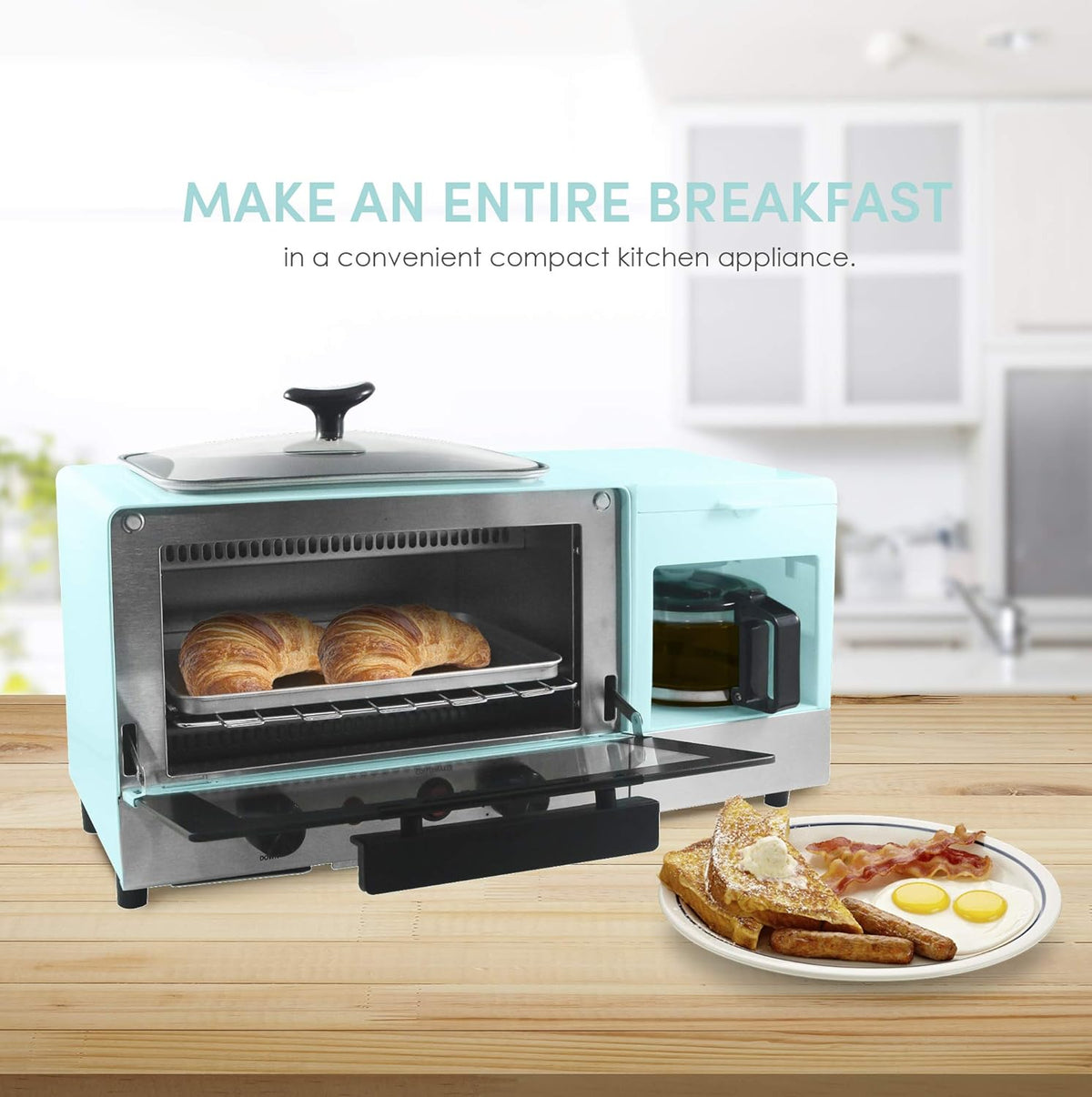 Blue 2 Slice Toaster Oven with Griddle and Coffeemaker F895