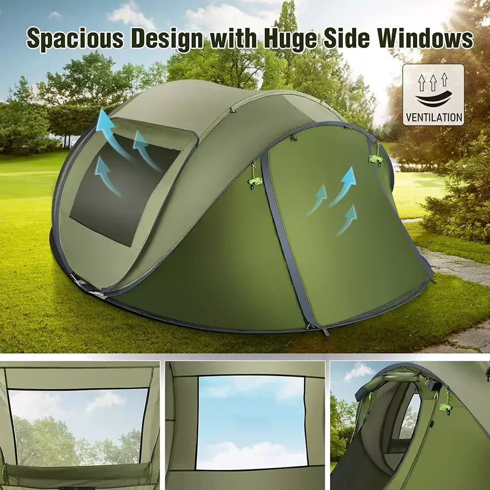 3-4 Person Waterproof Camping Tent, Dark Green M95445