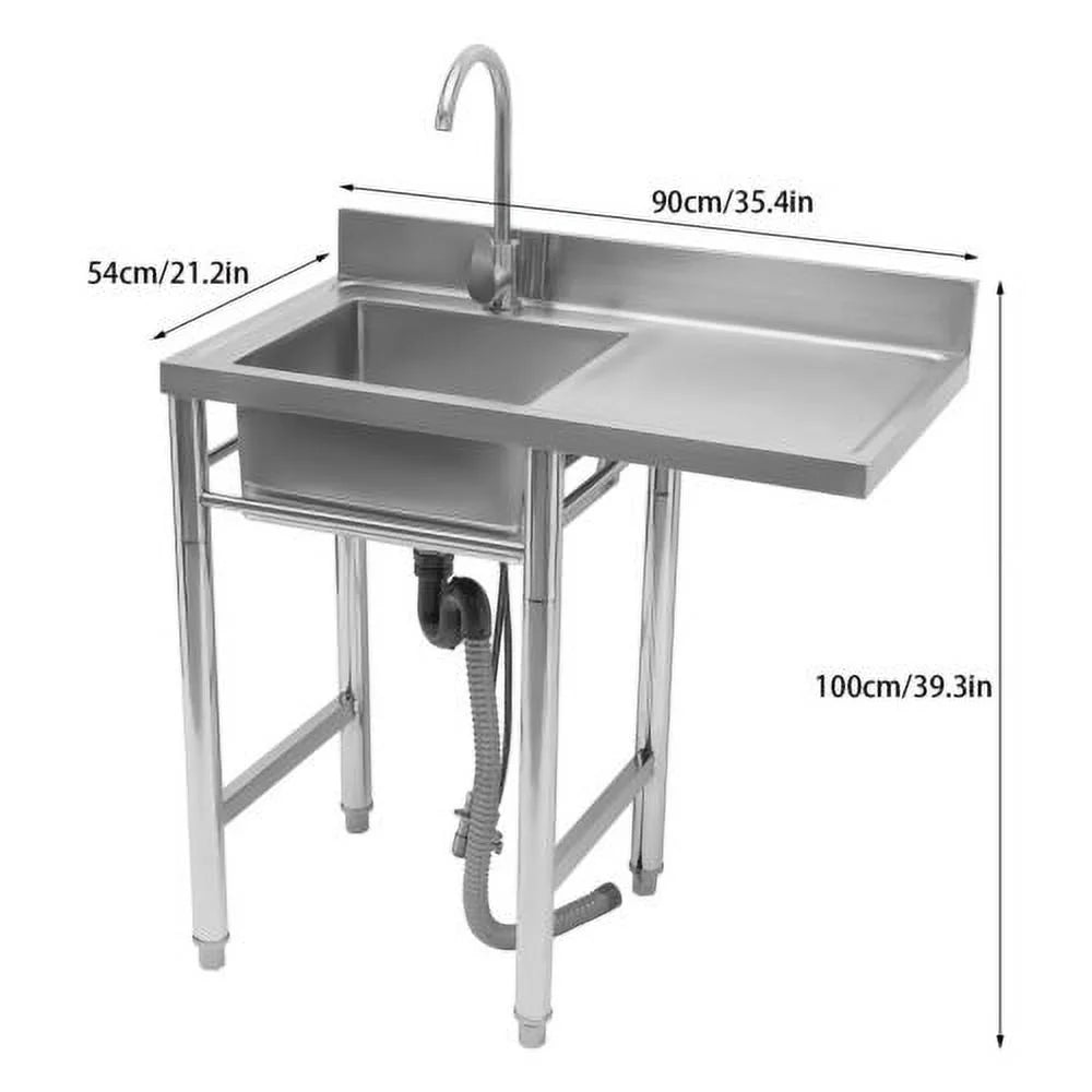Commercial Kitchen Sink Prep Table with Faucet 304 Stainless Steel 1 Compartment O8194