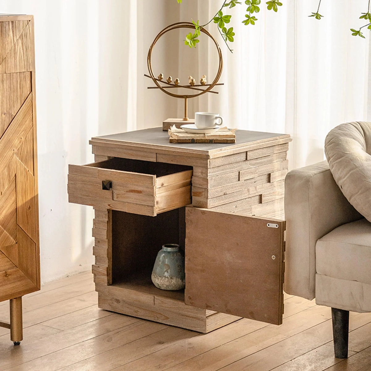 Retro Fashion Splicing Design Side Cabinet Coffee Table U5467