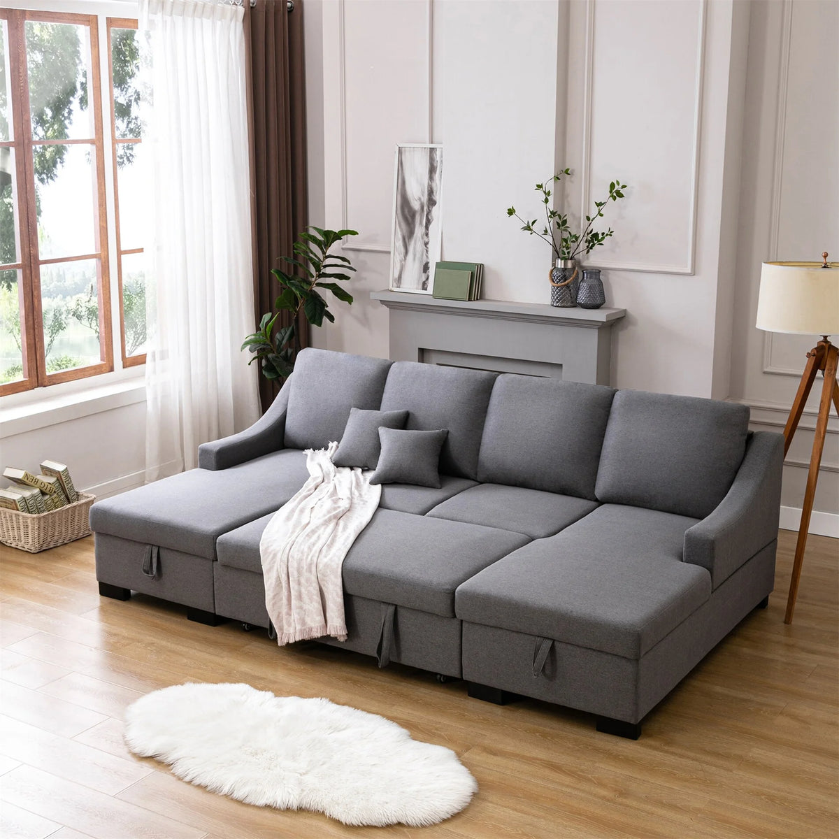 Upholstery Sleeper Sofa with Double Storage Spaces V887