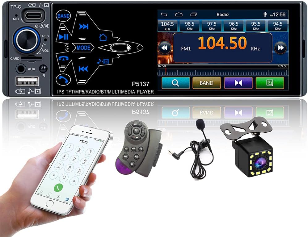 Single Din Car Stereo with Bluetooth, FM Radio Receiver, Dual USB, AUX-in, TF Card Port, Microphone, Mirror Link, Backup Camera, Steering Wheel Control M66246