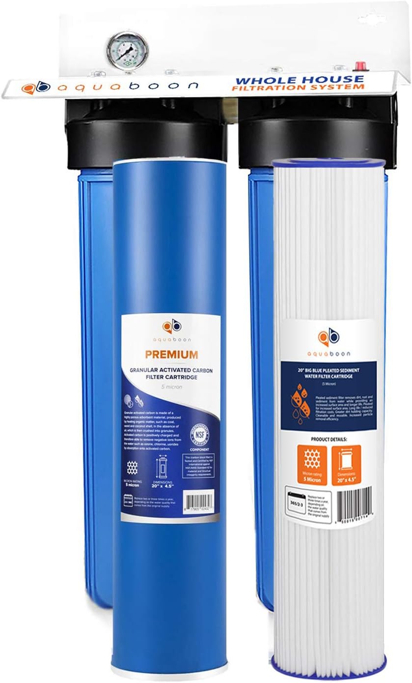 Whole House Filtration System with Housing Bracket, Pressure Gauges, GAC Filter, Pleated Sediment Filter Cartridges G24855