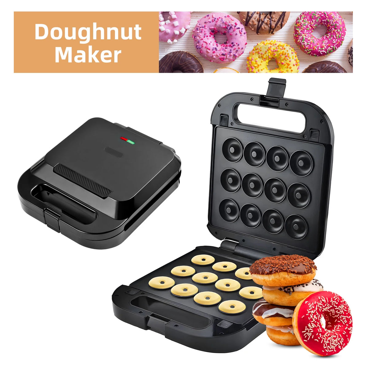 3-in-1 Nonstick Electric Donut Maker with 3 Plates C343