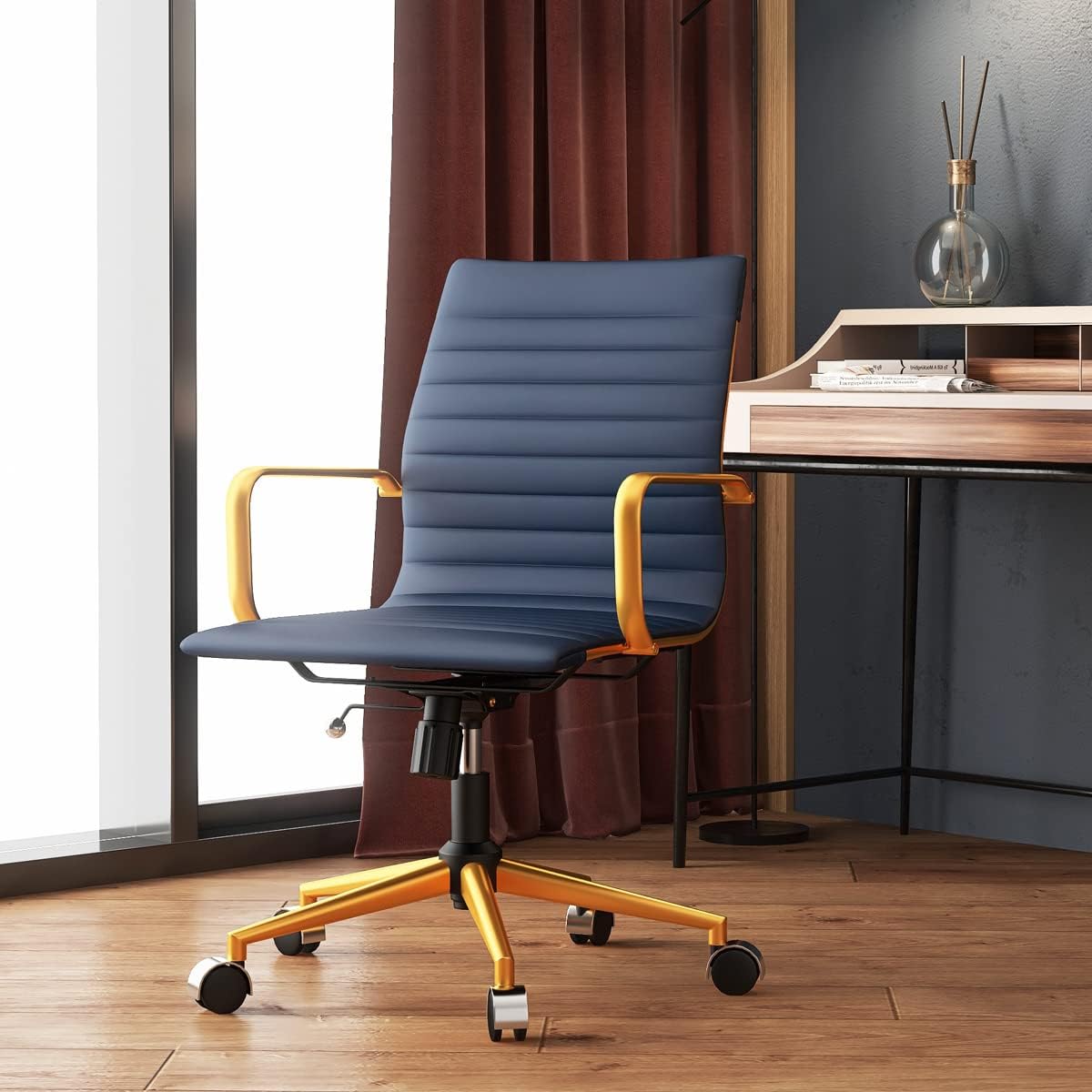 White Gold Swivel Desk Chair with Arms and Wheels N638618