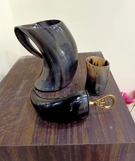 Handmade Drinking Horn Mug Tankard 3 Piece Set D309