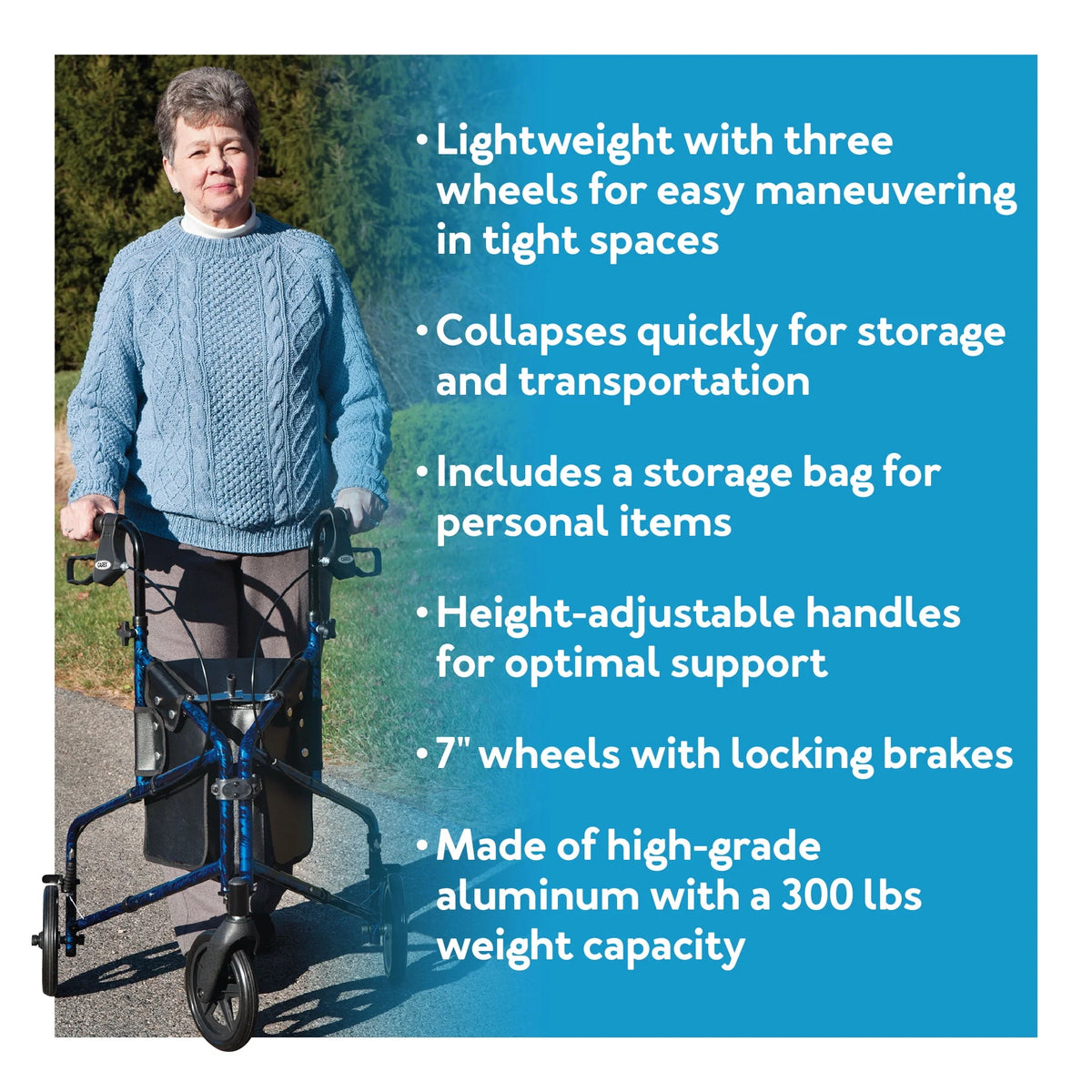 3 Wheel Aluminium Rollator Walker with Adjustable Handles Z64471