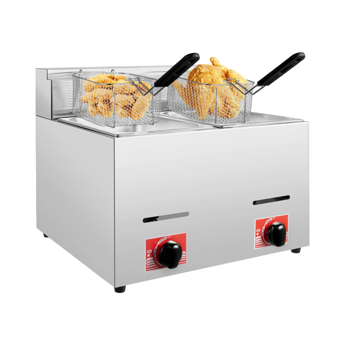Stainless Steel 6L x 2 Dual Tank Gas Fryer with 2 Baskets and Lids H78190