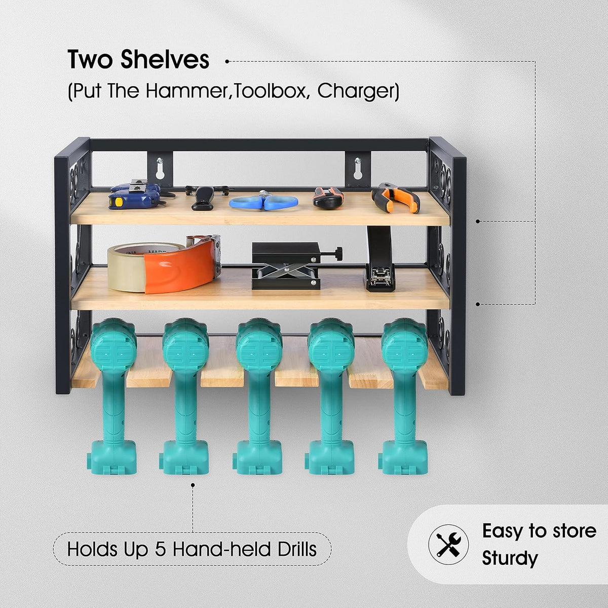 5 Drill Rack Wall Mount Power Tool Organizer, Pack of 2 R58854