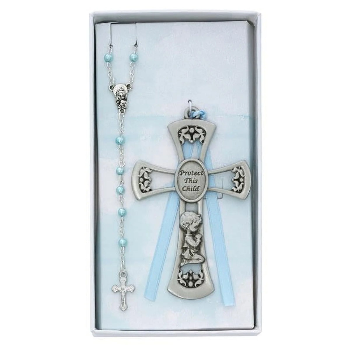 Baby Boy Crib Cross & Rosary Set Blue L1509