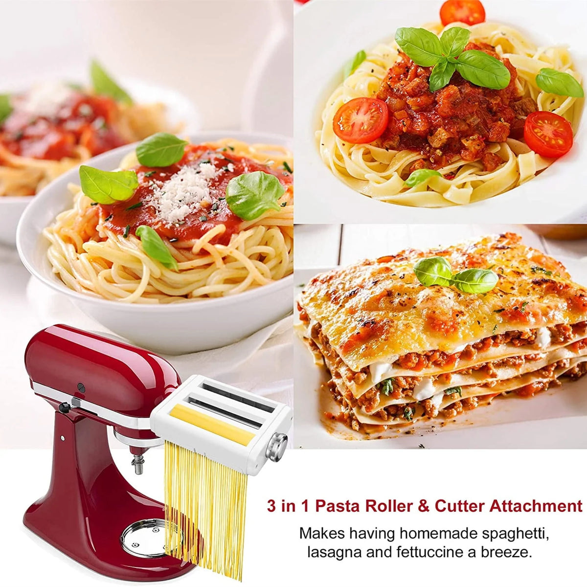 3 in 1 Pasta Maker Attachment Set with Roller and Cutters K17738