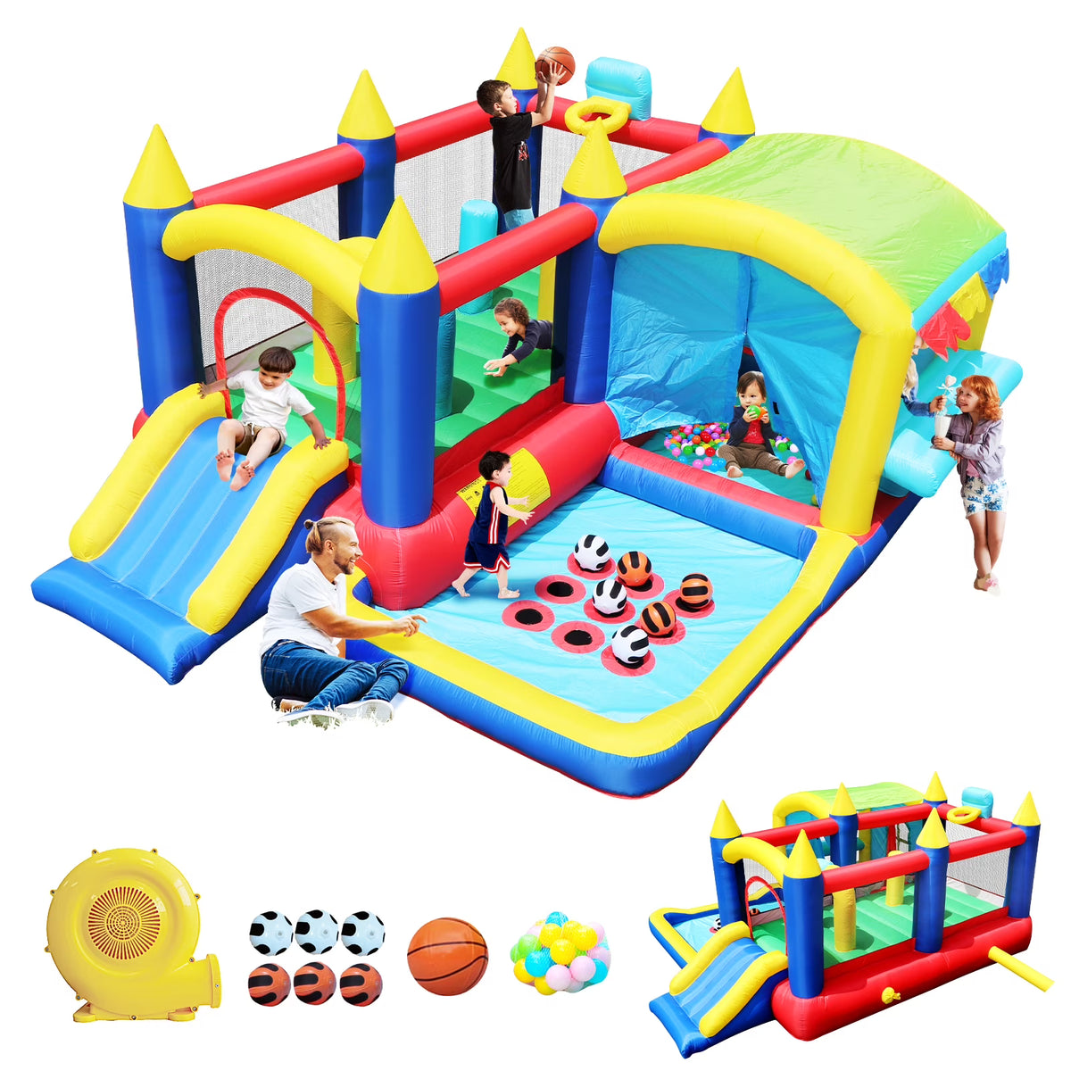 7 in 1 Inflatable Bounce House with Ball Pit J8231
