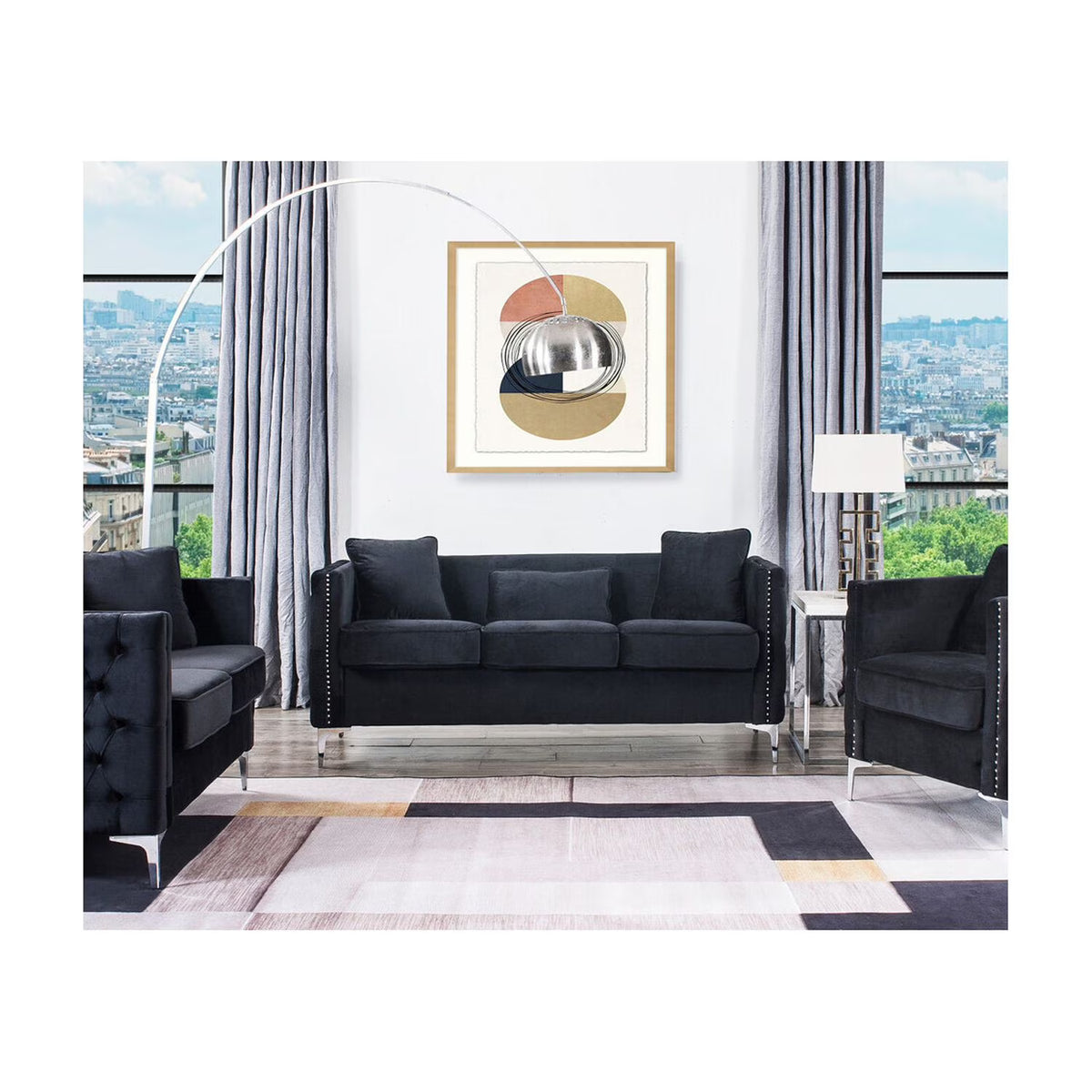 Retro Velvet Sofa with 3 Pillows T864