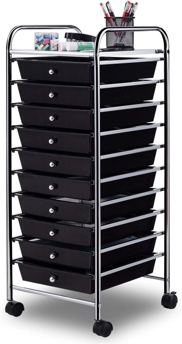 10 Drawer Rolling Storage Cart (Black) O45057