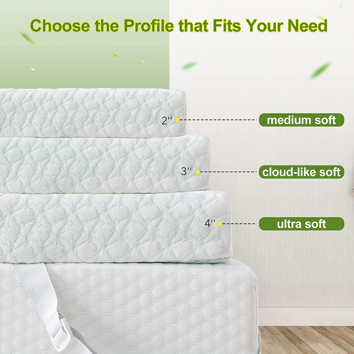 Green Tea Memory Foam Mattress Topper Queen with Zippered Bamboo Cover B797