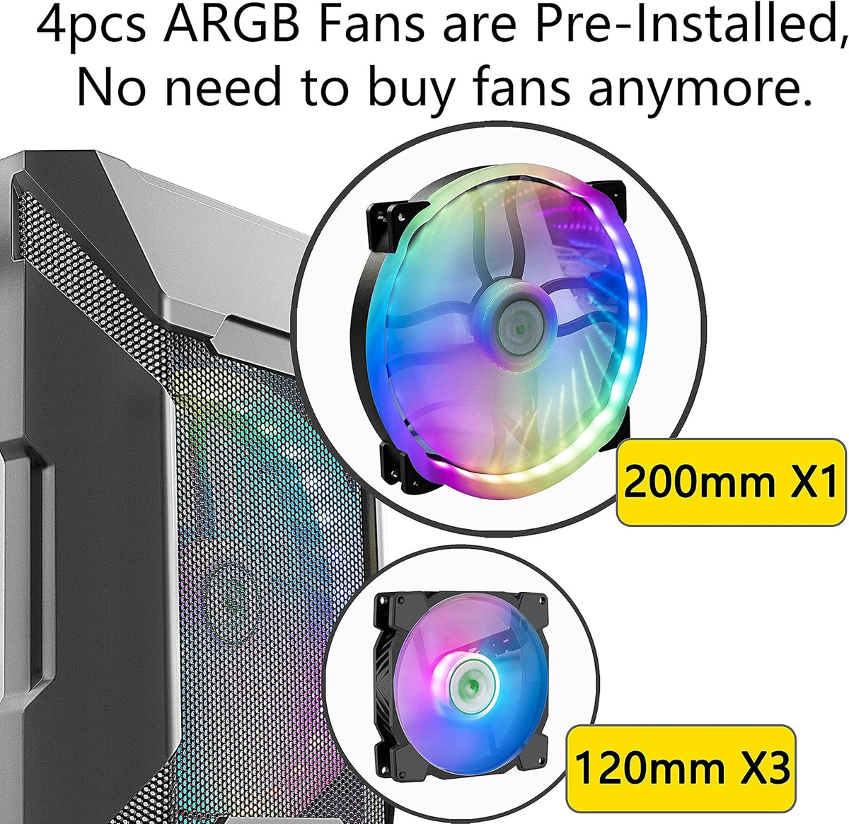 Micro-ATX Tower PC Case with 120MM ARGB Fans L3249