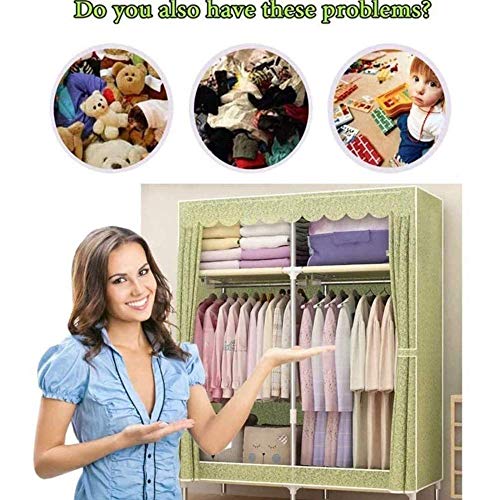Fabric Portable Closet Wardrobe with 2 Clothes Hanging Rails and 4 Shelves V12280