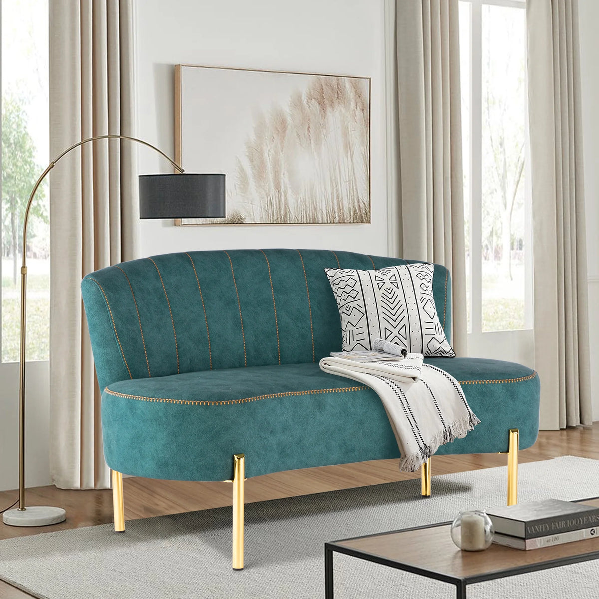 Teal Tufted Velvet 2 Seater Sofa U98750