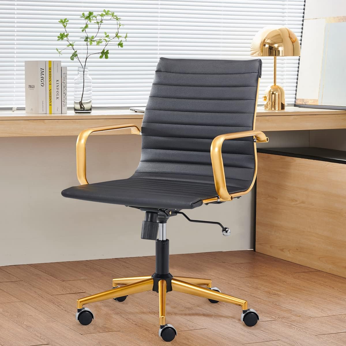 White Gold Swivel Desk Chair with Arms and Wheels N638618
