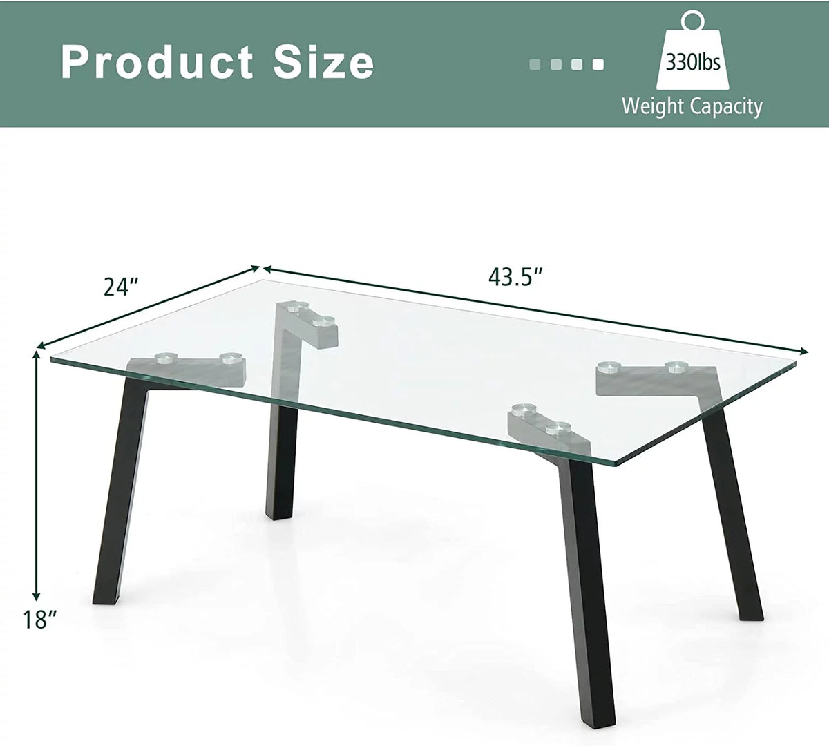 Tempered Glass Coffee Table with Metal Frame H4385