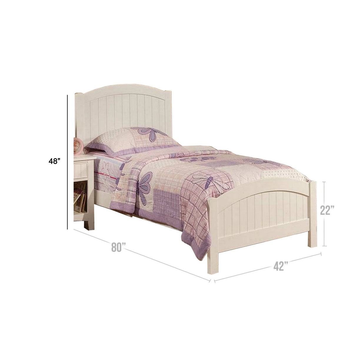 Twin Size White Wood Bed with Arched Headboard S5039