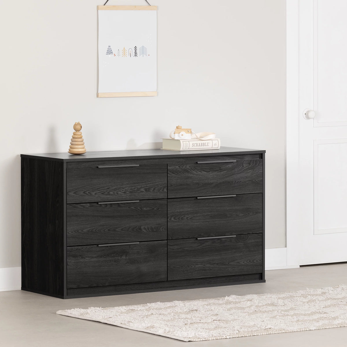 Contemporary 6-Drawer Double Dresser Gray Oak C706
