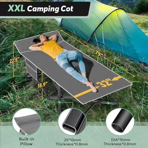 Grey Oversized Folding Camping Cot with Carry Bag N927207