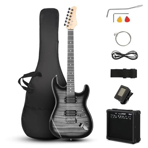 39 Inch H-H Pickups Electric Guitar Set with 20W Amplifier, Bag, Strap, Cable, Accessories D716