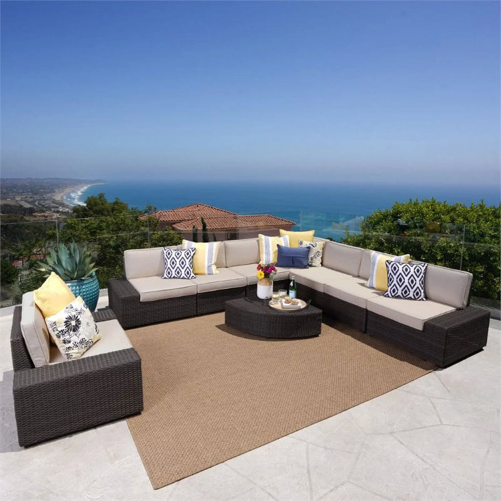 9 Piece Outdoor Wicker Sectional Sofa Set in Dark Brown W30174