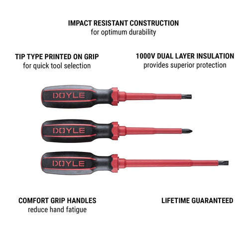 1000V Insulated Screwdrivers, 3-Piece D432