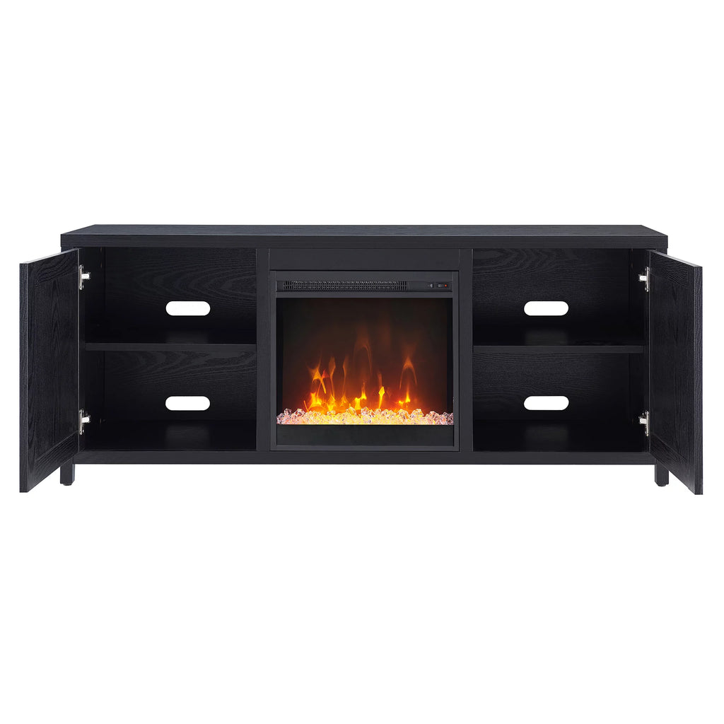 Black Rectangular TV Stand with Crystal Fireplace C3607