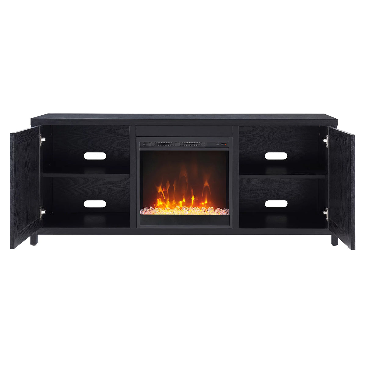 Black Rectangular TV Stand with Crystal Fireplace C3607