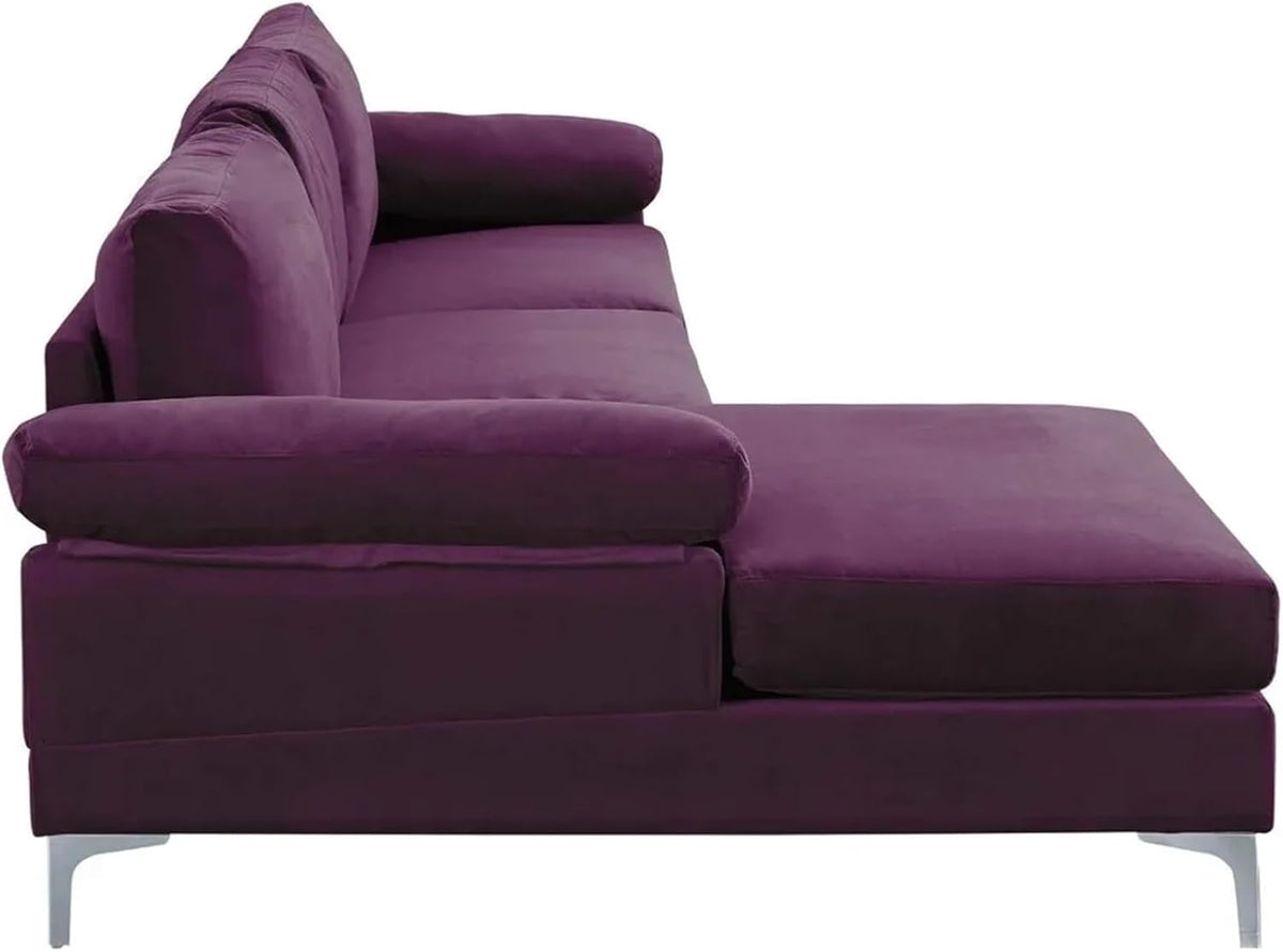 Purple Velvet L-Shape Sectional Sofa with Extra Wide Chaise Lounge T4825