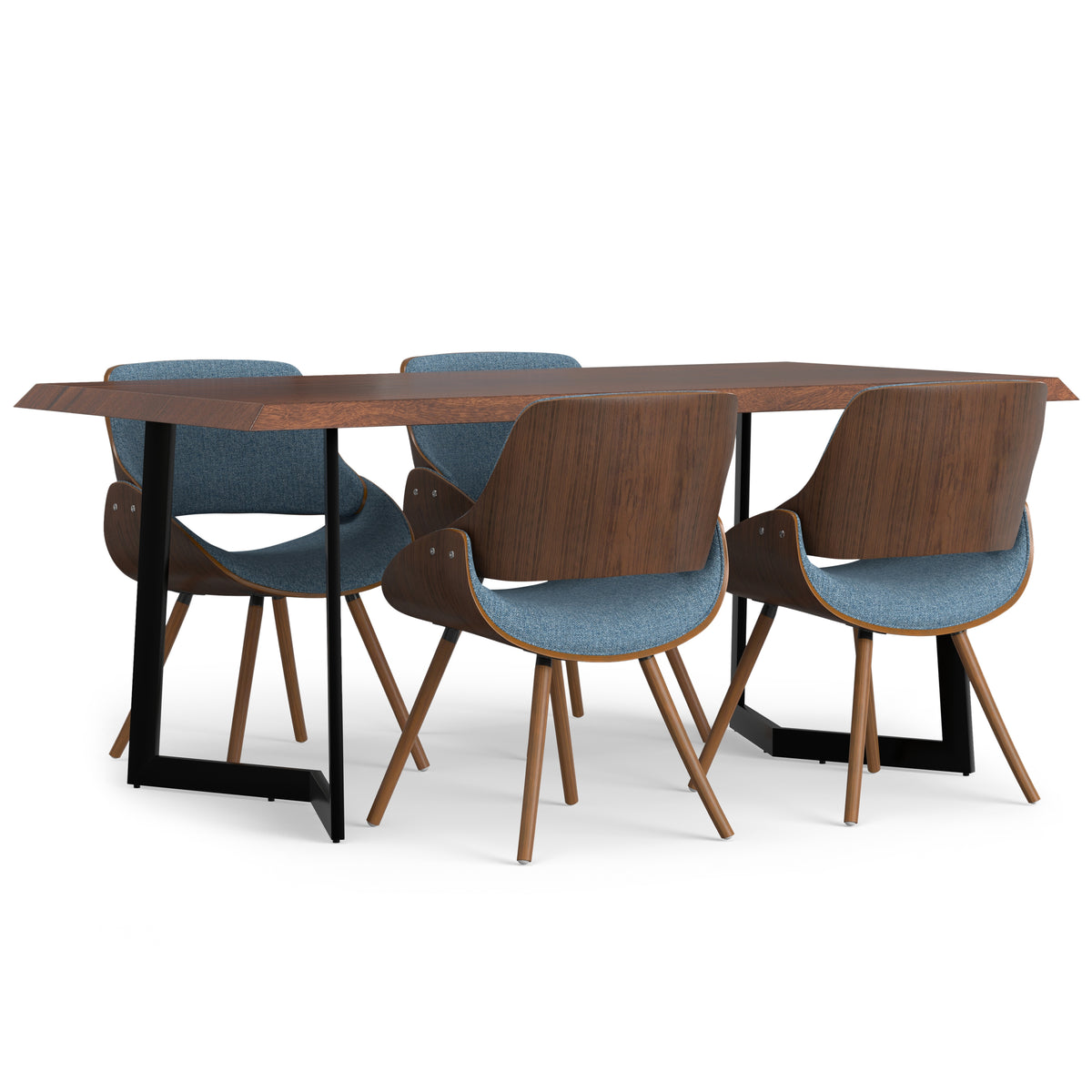 5 Pc Dining Set with 4 Denim Blue Polyester Dining Chairs and 72 inch Table P50257