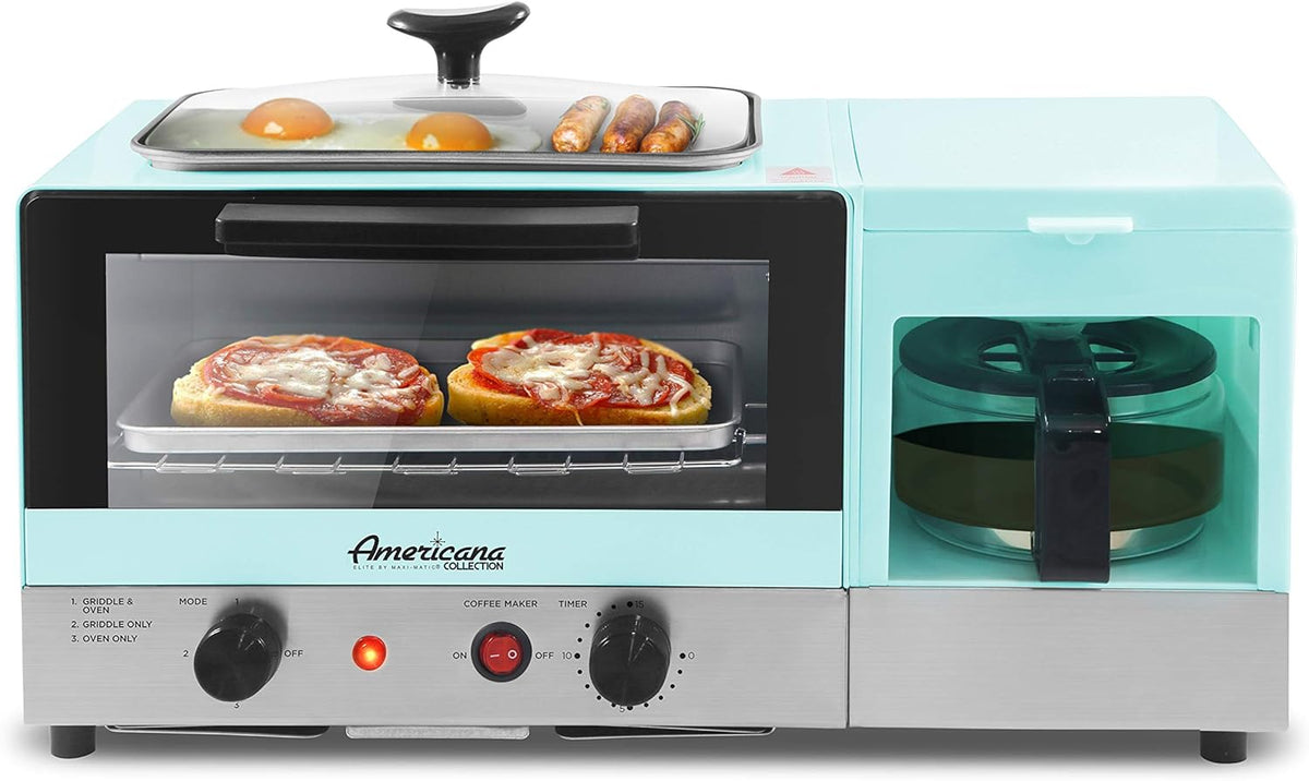Blue 2 Slice Toaster Oven with Griddle and Coffeemaker F895