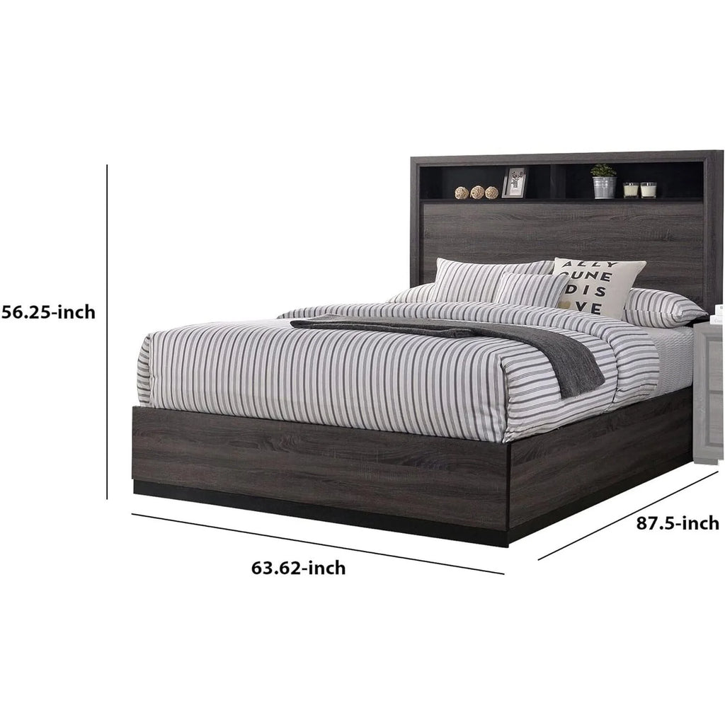 Gray Wooden Platform Bed with Bookcase Headboard Z116997
