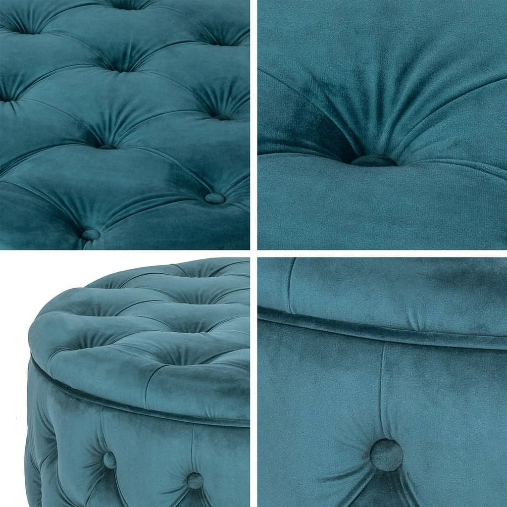 Round Storage Ottoman Linen Fabric D40579