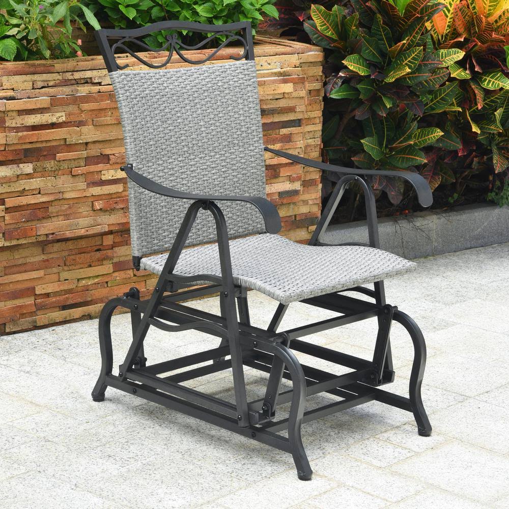 Grey Resin Wicker Steel Glider Chair J11683