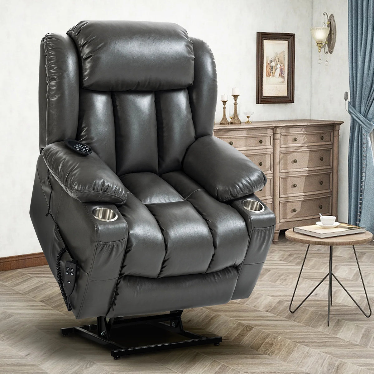 Gray Dual Motor Power Lift Recliner Chair with Massage U4189