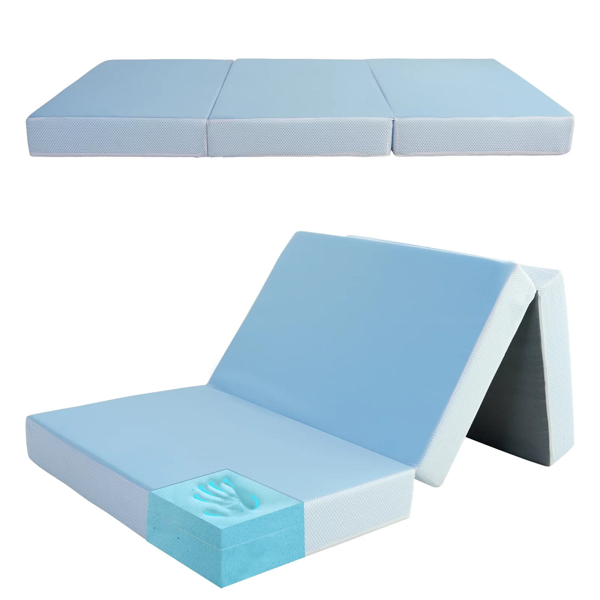 6 inch Twin Blue Folding Mattress with Washable Cover K5305