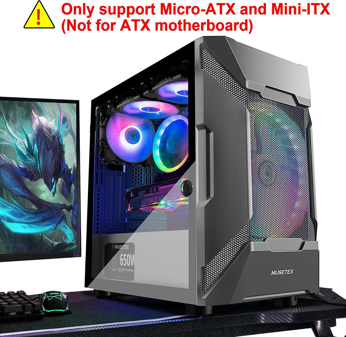 Micro-ATX Tower PC Case with 120MM ARGB Fans L3249