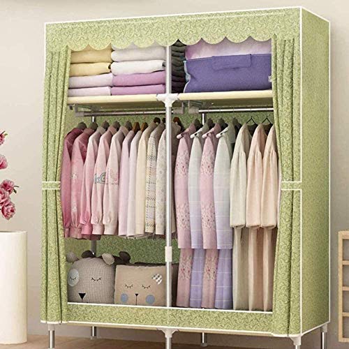 Fabric Portable Closet Wardrobe with 2 Clothes Hanging Rails and 4 Shelves V12280