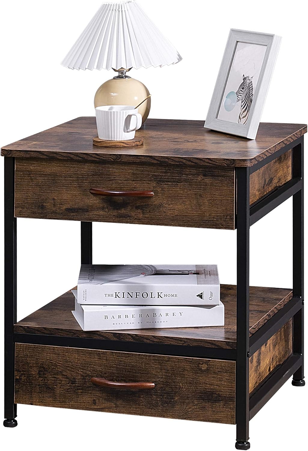 Oak 2 Drawer Nightstand with Metal Frame X99229