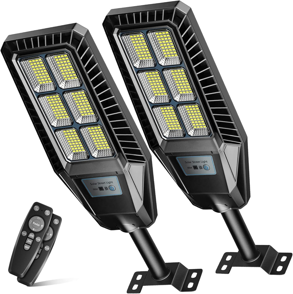 300W 2Packs LED Solar Street Lights IP66 Waterproof 30000LM 6500K Dusk to Dawn with Motion Sensor and Remote Control D4844