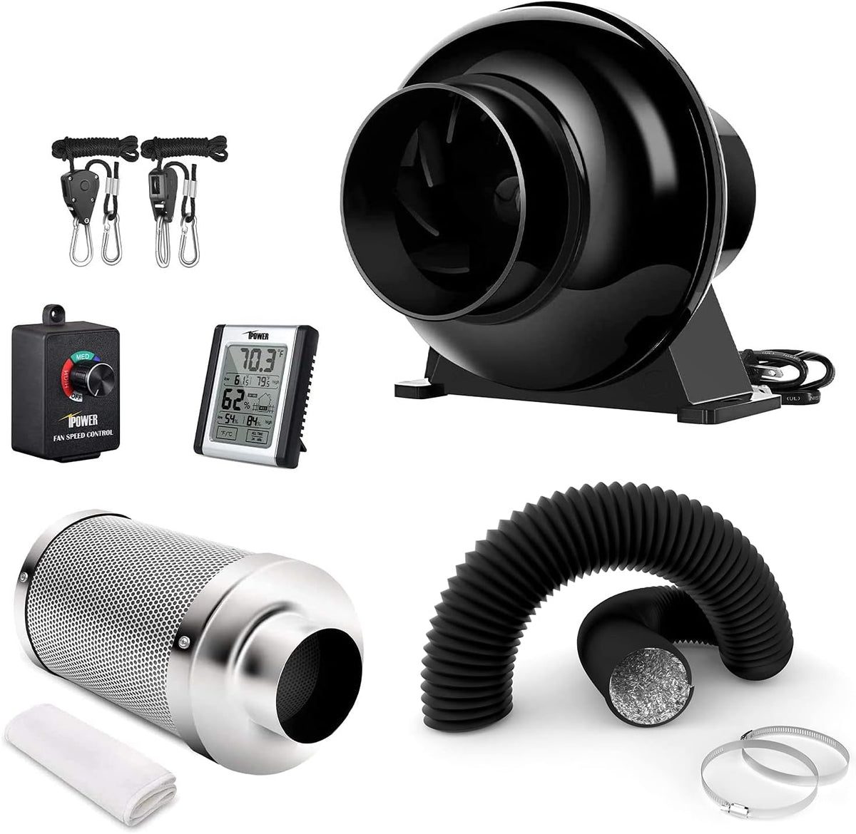 4 Inch 195 CFM Inline Fan Carbon Filter Ducting Ventilation Kit J717566