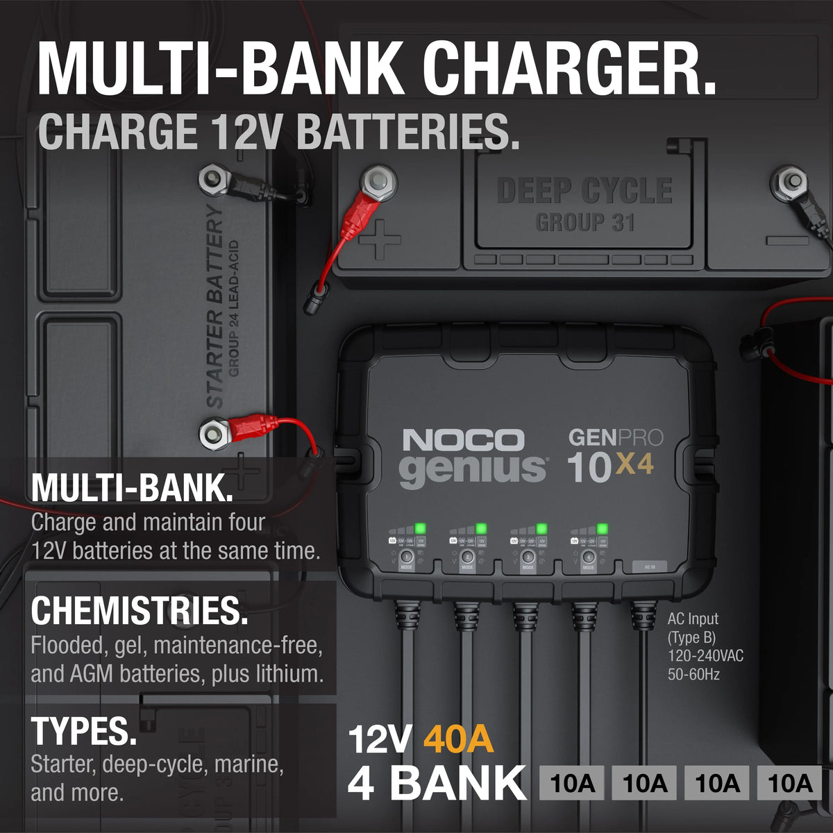 4-Bank 40A 12V Onboard Battery Charger D81717