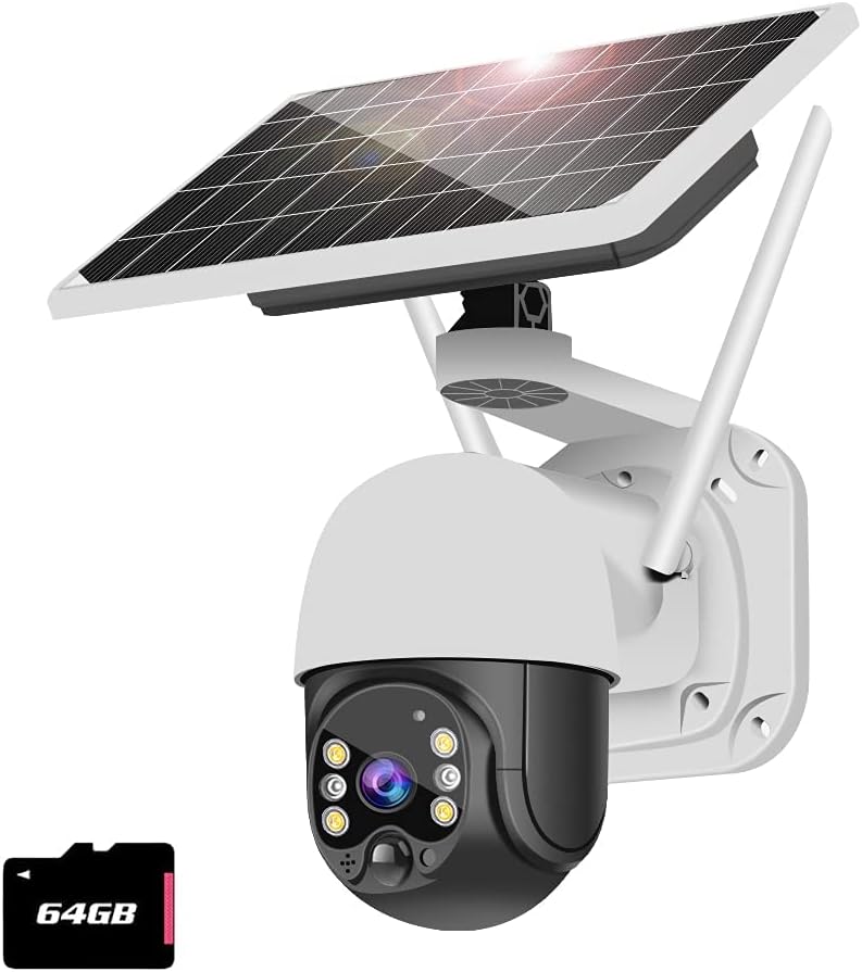 Solar Camera Outdoor Wireless PTZ Security 15600 mAh HD Color Night Vision 2-Way Audio 360 Degree View SD Cloud Storage + 64GB TF Card K745