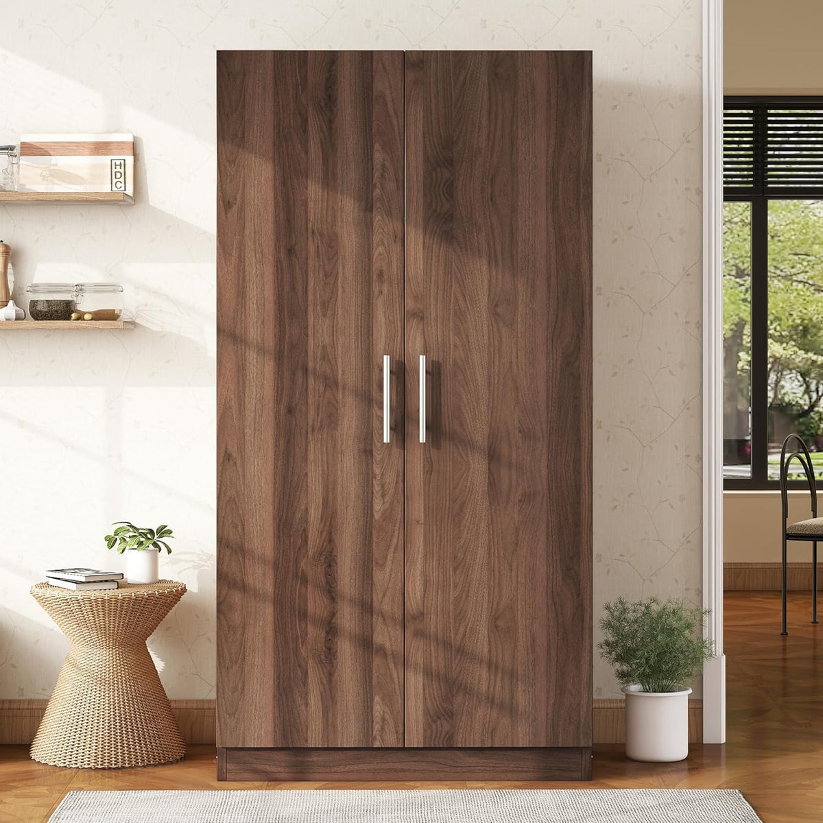 2-Door Wooden Wardrobe Armoire with 3 Storage Shelves U9548