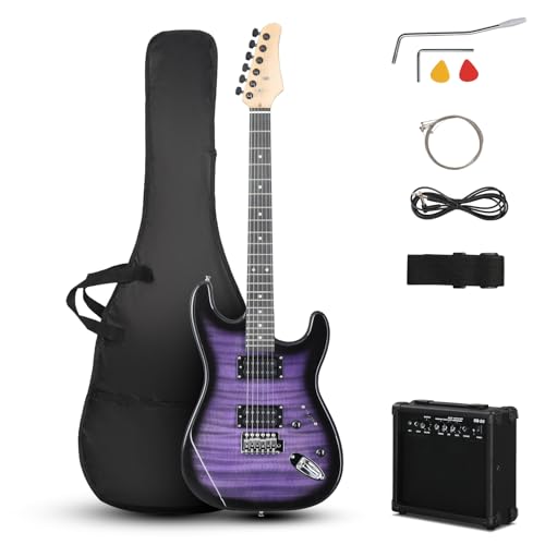 39 Inch H-H Pickups Electric Guitar Set with 20W Amplifier, Bag, Strap, Cable, Accessories D716