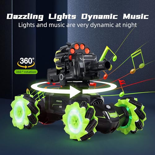 RC Car Remote Control Stunt Truck with Soft Bullets Water Bomb Spray Music LED (Green) B162